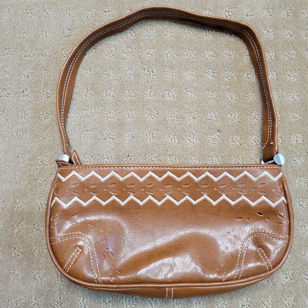Fina Firenze Brown Southwestern Embroidered Zig Zag Pattern Shoulder Bag Purse